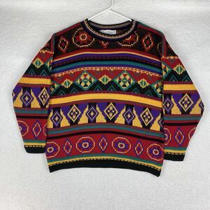 Vintage Sweater Womens Sz M Multicolor Geometric Aztec‎ Reference Point USA Made